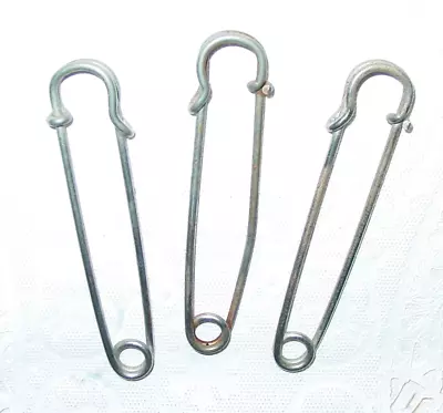 3 Vintage Jumbo Single Wire Safety Pin Metal Large Laundry Key Pin Heavy Duty • $10.99