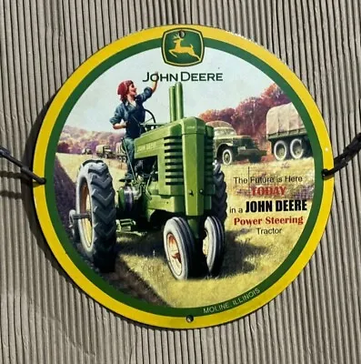 Vintage John Deere Tractors Usa Pinup Porcelain Enamel Garage Sign • $180