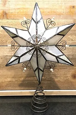 Capiz Shell Star Bronze Metal Filigree Hearts & Pearls Tree Topper 10-1/2  • $19.99