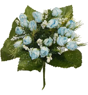 21 Light Blue  1  Mini Roses Bouquet Artificial Silk Flowers Fake Faux Bush • $1.80