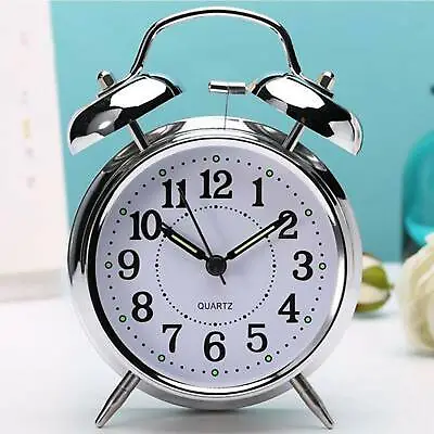 £9.69 • Buy Bedside Traditional Classic Saxon Wind Up Double Bell Alarm Clock Chrome