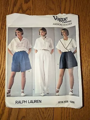 VOGUE American Designer Ralph Lauren 1350 Misses Shorts Pants Size 12 FF Preppy • $4.99