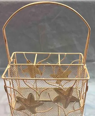 Nautical Starfish Metal Yellow Utensil Napkin Caddy Holder • $12.95