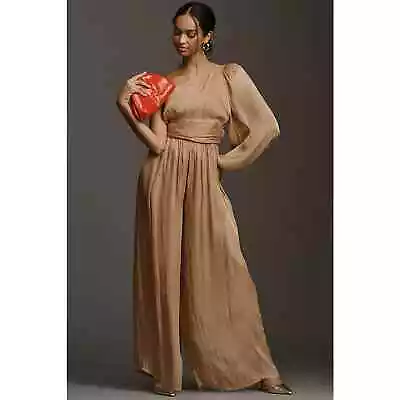 Nwt By ANTHROPOLOGIE Sz 2 One-Shoulder Metallic Jumpsuit In Gold • $89.99