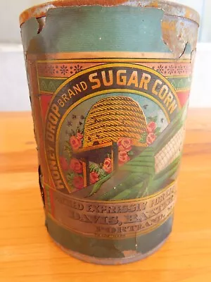 RARE Vintage Turn Of Century Honey Drop Sugar Corn Paper Label On Tin Can • $19.99