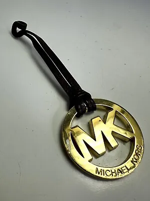 Michael Kors Gold MK Logo Charm Hang Tag Medallion Chocolate Brown Leather • $11.66