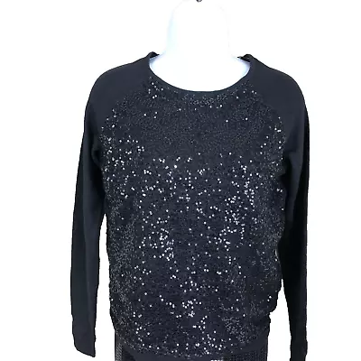 Elle Black Mesh Embellished Sequins Sequin Long Sleeve Sweater Xs New • $2