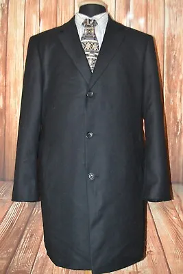 Nordstrom Men Black Wool Single Breasted 3 Front Button Overcoat Size 46R • $106.25