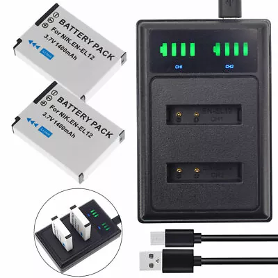2 EN-EL12 Battery+USB Charger For Nikon COOLPIX A900 W300 W130 AW100 AW120 AW130 • $25.29