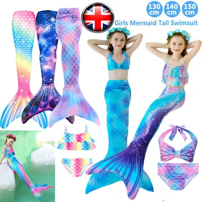 Girls Mermaid Tail Swimming Costume Swimmable Bikini Set Summer Swimsuit Gift UK • £15.82