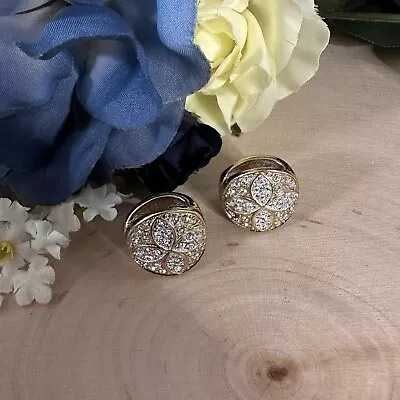 Vintage Monet Gold Tone Magnetic Clip On Earrings With White Rhinestones  • $9.99