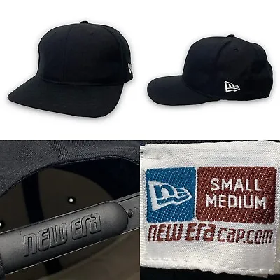 Vintage New Era Black Blank Snapback Hat Size Small Medium Made In USA Deadstock • $39.99