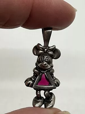 Sterling Silver 925 Minnie Mousse Disney Signed Vintage Charm Pendant Red Stone • $6