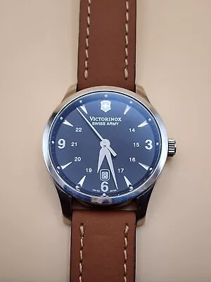 Victorinox Swiss Army Mens 241475 Alliance Black Dial Brown Strap Watch NEW Batt • $350