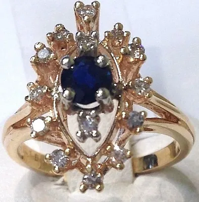 CERTIFIED Stunning Ladies Ring 14k Y/Gold 0.78ctw Blue Sapphire & Diamonds. New • $541.50