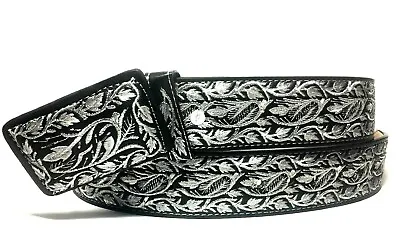 Cinto Charro Bordado Hilo Plateado. Mens Western Belt. Vaquero Leather Belt • $42.99