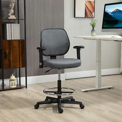 Ergonomic Drafting Chair Tall Office Stand Desk Chair With Foot Ring Arm Wheel • £59.99