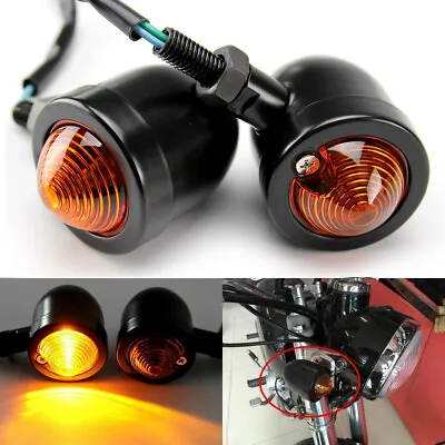 Black Motorcycle Bullet Turn Signal Lights For Harley Cafe Racer Bobber Chopper • $9.95