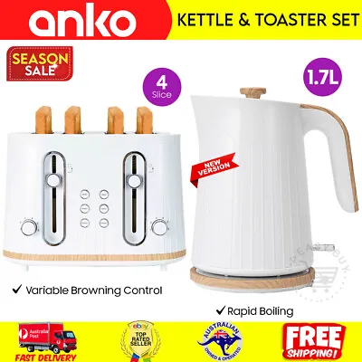 4 Slice Toaster And Kettle Set Cordless Stainless Steel Electric Kitchen Combo • $63.07