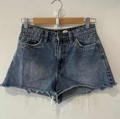 Supre Denim Shorts Womens Size 6 Blue Cut-Off HotPants Fringe Pockets Zip Button • $17.37