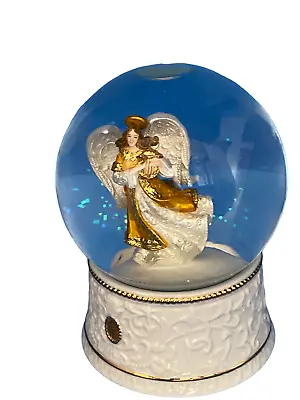 ANGLE Snow Globe Musical  Angle Figurine Christmas Holiday White Wings Harp • $24.95