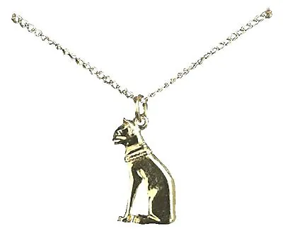 Egyptian Cat Necklace Chain Pendant Gift Charm Bastet Bast Egypt Gold Plated • £4.95