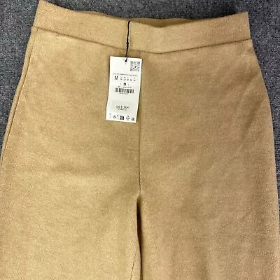 NWT Zara Pants Women's M Beige Basic Wool Blend Flared High Rise Trouser • $24.88