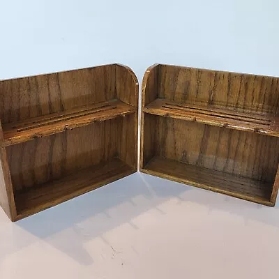 £24.09 • Buy 2 Small Wooden Display Rack Holder W Pegs Plate Gooves Primitive Country Rustic