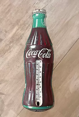 Vintage Metal Coca Cola Bottle Embossed Tin Metal Thermometer Sign 16.5  • $29.99