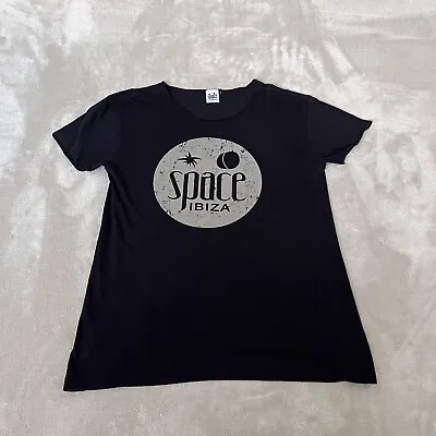 Space Ibiza Crowd T-Shirt Medium Black Dance Rave Spell-out Crew Neck Cotton • $25.25