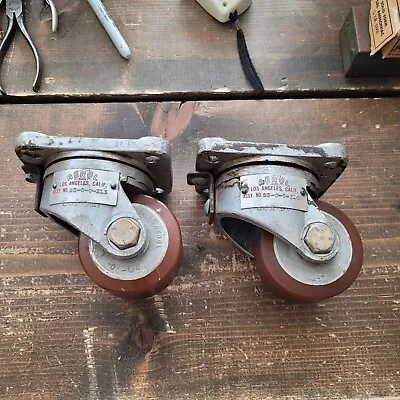 Pair Vintage AEROL Aviation Swivel CASTERS 3  WHEELS SCR-321 Industrial Machine • $85