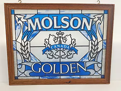 VINTAGE MOLSON Canada GOLDEN STAINED GLASS BAR SIGN • $56