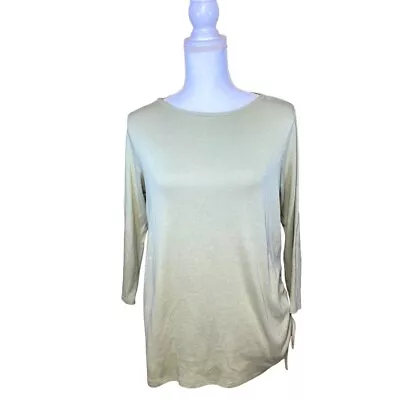 Pure Jill By J Jill 3/4 Sleeve Sage Green Top Ruched Tie Side Womens Size Medium • $25.42