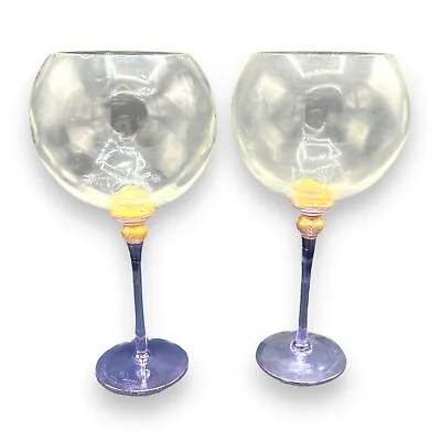 Set Of 2 CHRISTINE RUNYON Murano ART Glass Wine Goblets Gold Venetian Signed • $89.99