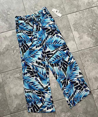 La Blanca Resort Wear Palazzo Wide Leg Pants Tie Front Cover Up Blue Tropical M • $38