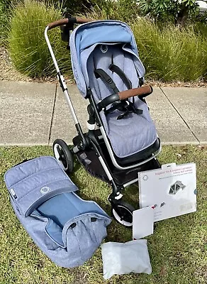 Bugaboo Fox Pram With Seat + Bassinet 2018 Blue Colour Excellent Condition • $400