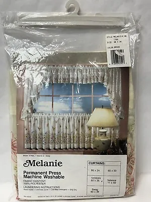 Vtg NOS MELANIE Butterfly & Flowers Café Length Sheer Curtains 30”x 36” Each X2 • $49.95