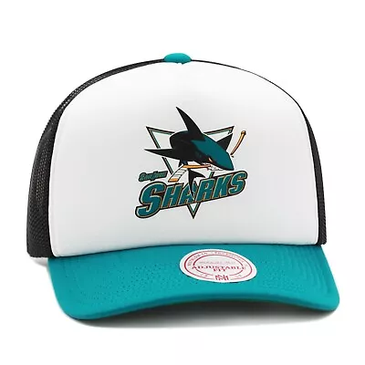 Mitchell & Ness San Jose Sharks NHL Trucker Mesh Snapback Hat Cap - White • $36.90