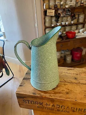 Vintage Tall Green Speckled Enamel Kitchen Jug – Great Shape – Kitchenalia! • $38.38