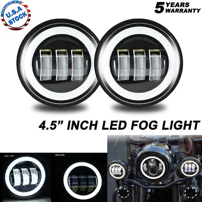 Pair 4.5  Inch LED Projector Round Fog Light Angel Eyes Halo Motorcycle Ring DRL • $34.99