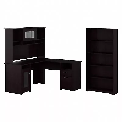 Bush Furniture Cabot 60W L Shaped Computer Desk With Hutch And 5 Shelf Bookcase • $710.17