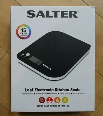 SALTER Leaf Black Electronic Digital Kitchen Scales 1177BKWHDR - NEW UK STOCK • £9.95