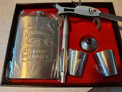 £13.87 • Buy Jack Daniels 6 Oz Hip Flask - Shot Glass - Funnel - Knif And Penciil  Gift Set