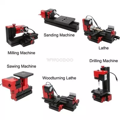 6IN1 Mini Lathe Machine Tool Motorized Mini Cnc Machine Saw Grinder Driller Fb • £185.31