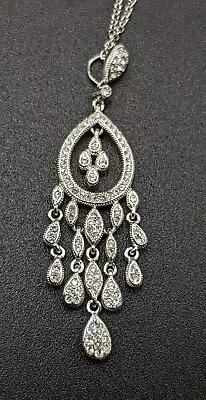 $14 • Buy Nadri Crystal Silver Pendant (Modified Chandelier Earring) Chain Necklace Bridal