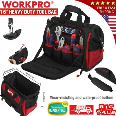 $42.99 • Buy WORKPRO 16  Wide Mouth Heavy Duty Tool Bag Tool Tote Storage 40Pocket Zipper Bag