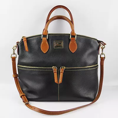 Dooney & Bourke Dillen Double Pocket Satchel Black Pebbled Leather Crossbody Bag • $59