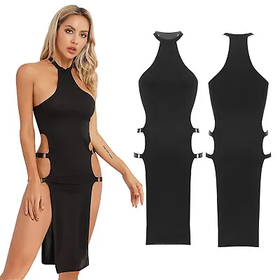 US Women Sexy Mini Dress Mesh Sheer See Through Halter Bodycon Short Night Club • $10.41