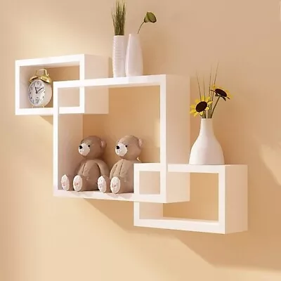 White Wall Shelf Rack Set Of 3 Intersecting Glossy Finish 39x9x31 Cm Set Of 1 • $130.67