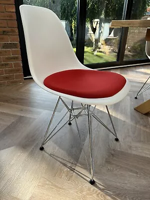 Genuine Vitra Eames DSR Chair - White Shell With Poppy Red Upholstery (RRP £470) • £184.99